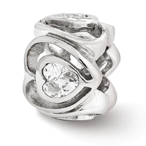 Reflection Beads QRS3325 Sterling Silver Clear CZ Heart Bead - Polished