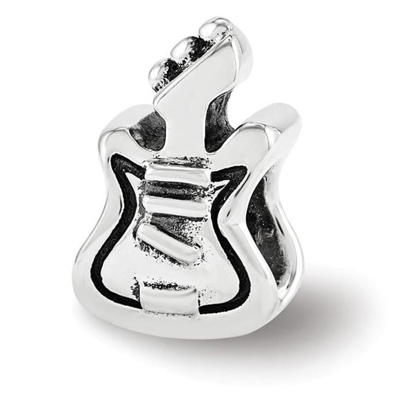 The Black Bow Guitar Bead Charm in Antiqued Sterling Silver