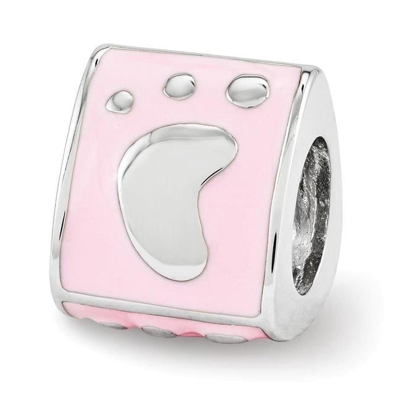Reflection Beads QRS3479 Sterling Silver Reflections Pink Enamel 3-Sided Baby Footprint Bead