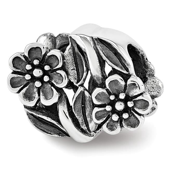 The Black Bow Sterling Silver Antiqued Double Flower Bead Charm