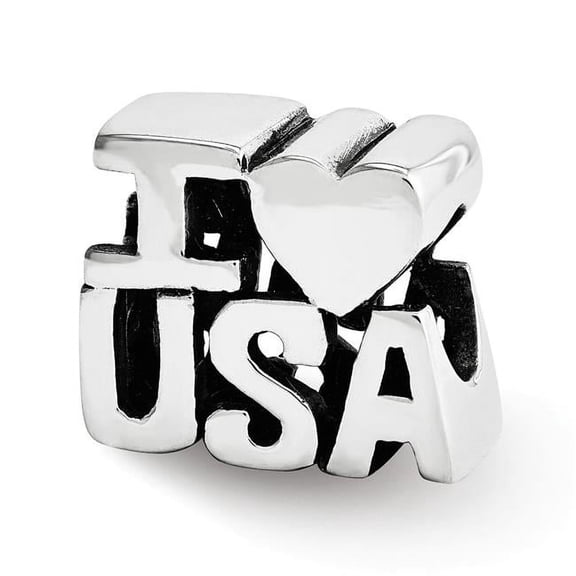 Reflection Beads QRS3525 Sterling Silver I Heart USA Bead - Polished & Antiqued