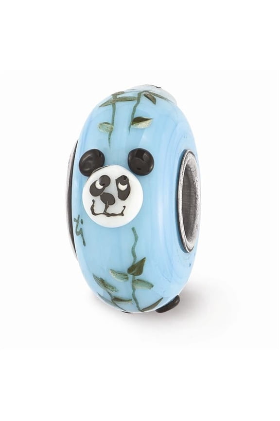 Reflection Beads QRS3582 Sterling Silver Reflections Blue Hand Painted Panda Fenton Glass Bead