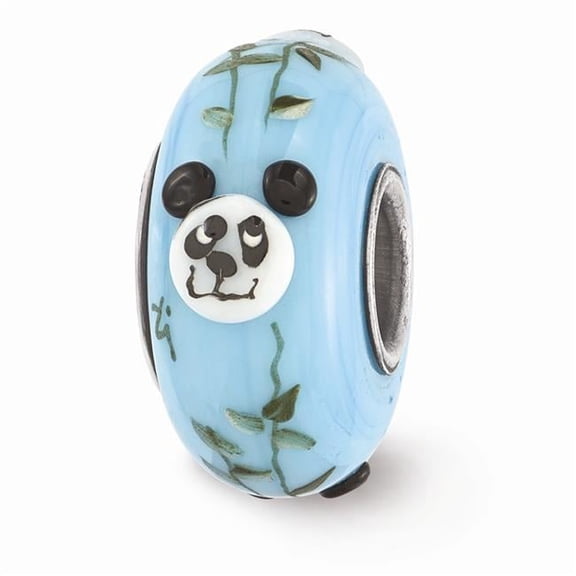Reflection Beads QRS3582 Sterling Silver Reflections Blue Hand Painted Panda Fenton Glass Bead
