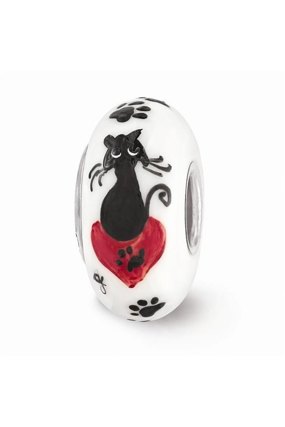 Reflection Beads QRS3661 Sterling Silver Reflections White Hand Painted Cat Paws Fenton Glass Bead