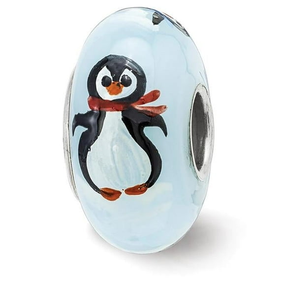 Reflection Beads QRS3897 Sterling Silver Reflections Hand Painted Penguin Frolic Fenton Glass Bead