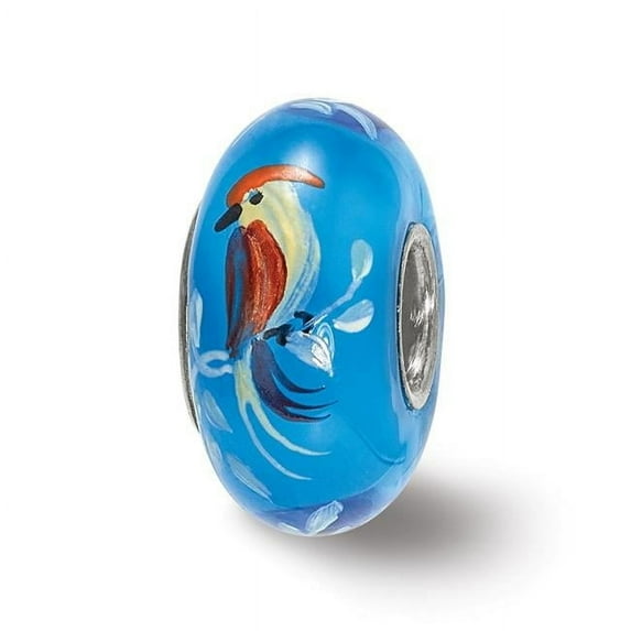 Reflection Beads QRS3996 Sterling Silver Reflections Hand Painted Bird, Blue Glass Bead