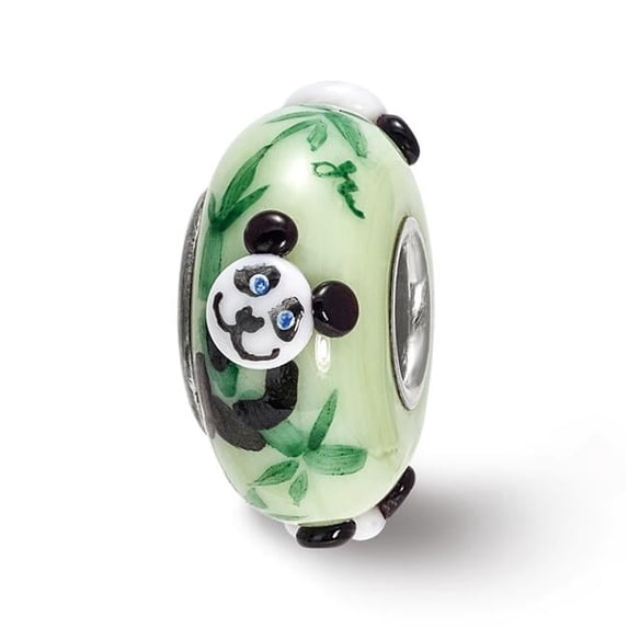 Reflection Beads QRS4005 Sterling Silver Reflections Hand Painted Panda, Green Glass Bead