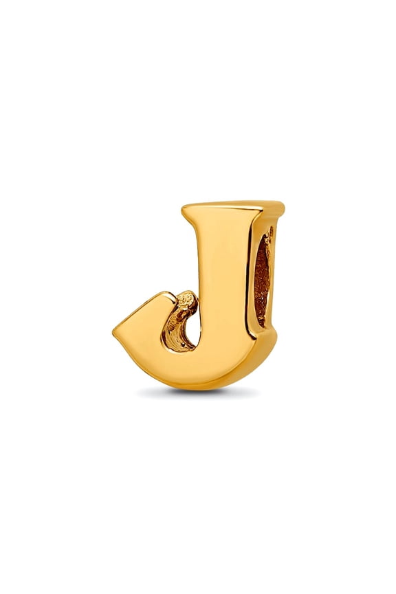 925 Sterling Silver Polished Gold Plated Reflections Letter Name Personalized Monogram Initial J Bead Charm 8.18x7.27mm