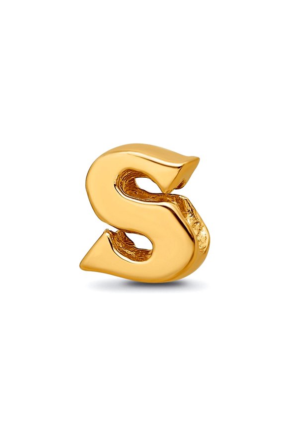 925 Sterling Silver Polished Gold Plated Reflections Letter Name Personalized Monogram Initial S Bead Charm 8.18x6.36mm