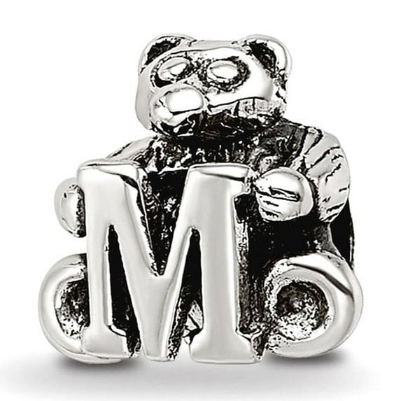 925 Sterling Silver Artisan Oxidized Reflections Teen Letter Name Personalized Monogram Initial M Bead Charm Pendant Nec