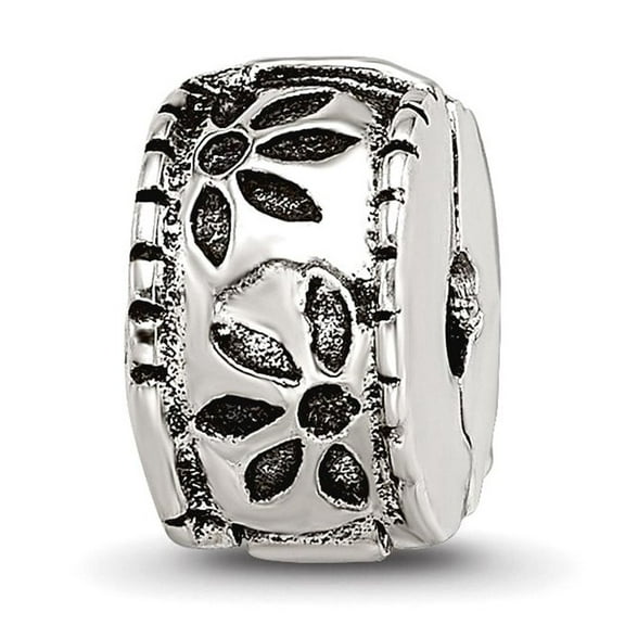 925 Sterling Silver Hinged Polished Artisan Oxidized Reflections Teen Floral Clip Bead Charm Pendant Necklace 8.18x4.55m