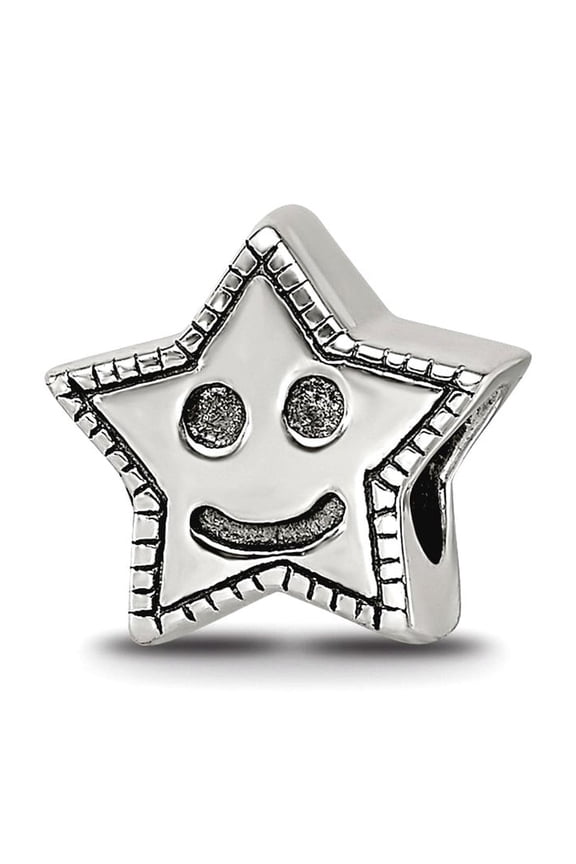925 Sterling Silver Polished Artisan Oxidized Reflections Teen Smiley Star Bead Charm Pendant Necklace 8.18x9.09mm Wide
