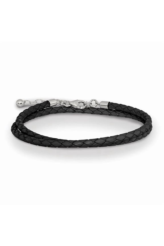 Reflection Beads SS Reflections Black Leather Rh-plated 14in w/2in ext Choker/Wrap Bracelet