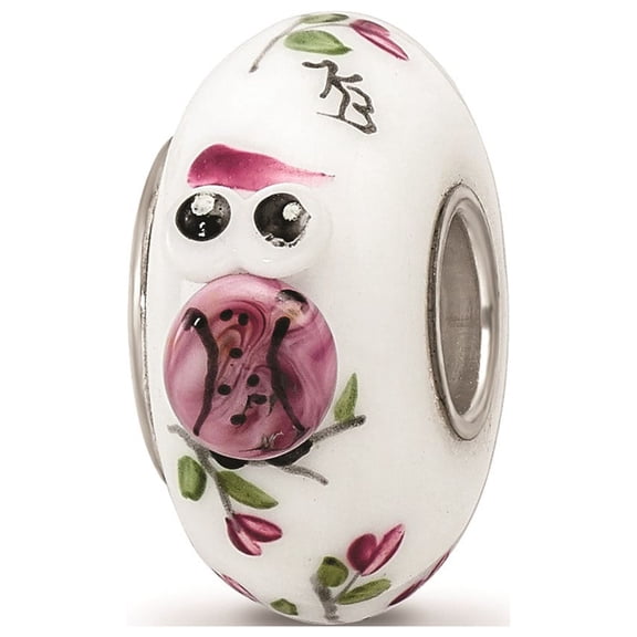 Reflection Beads Silver Hand Painted Two Hoots For You Owl Fenton Glass Charm