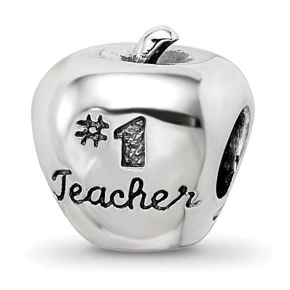 Reflection Beads Sterling Silver #1 Teacher on Apple Bead