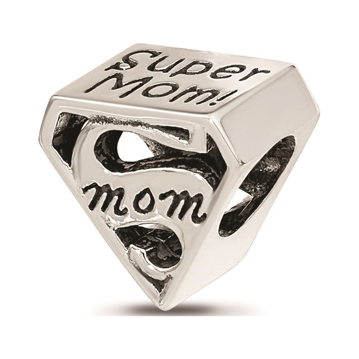 Reflection Beads Sterling Silver 3D Superman Sign Super Mom Charm