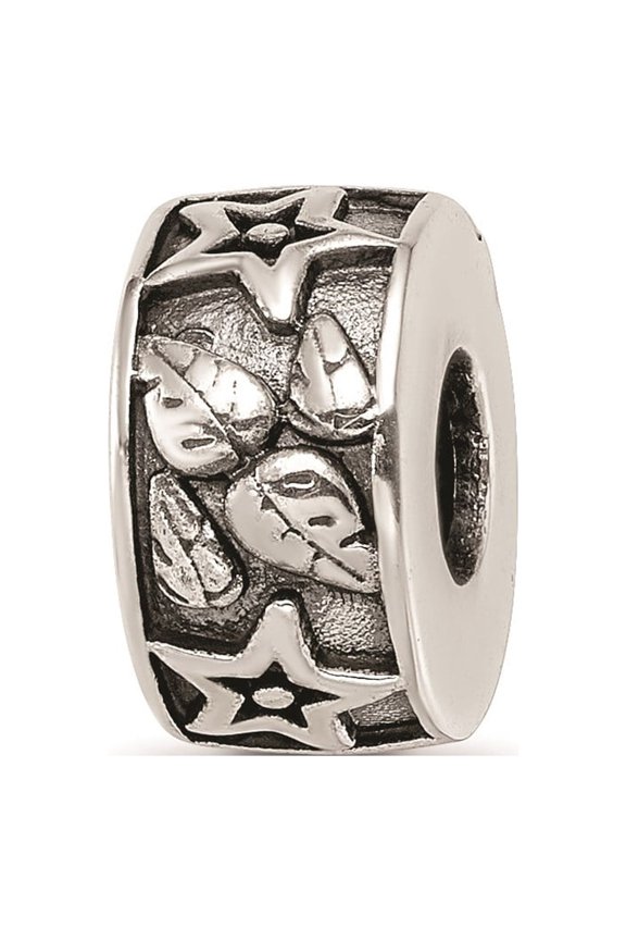 Sterling Silver Antique Finish Star & Leaves Pattern Charm