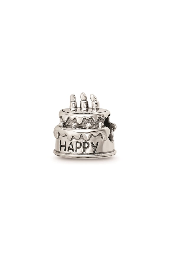 Sterling Silver Antique Finish Two Sided 3D Birthday Cake Charm