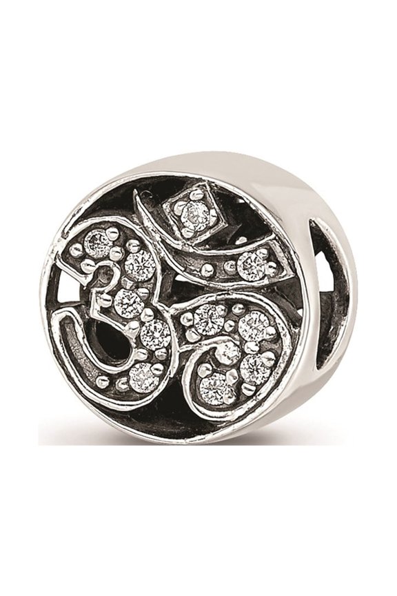 Sterling Silver Antique Finish White CZ Om Symbol Charm