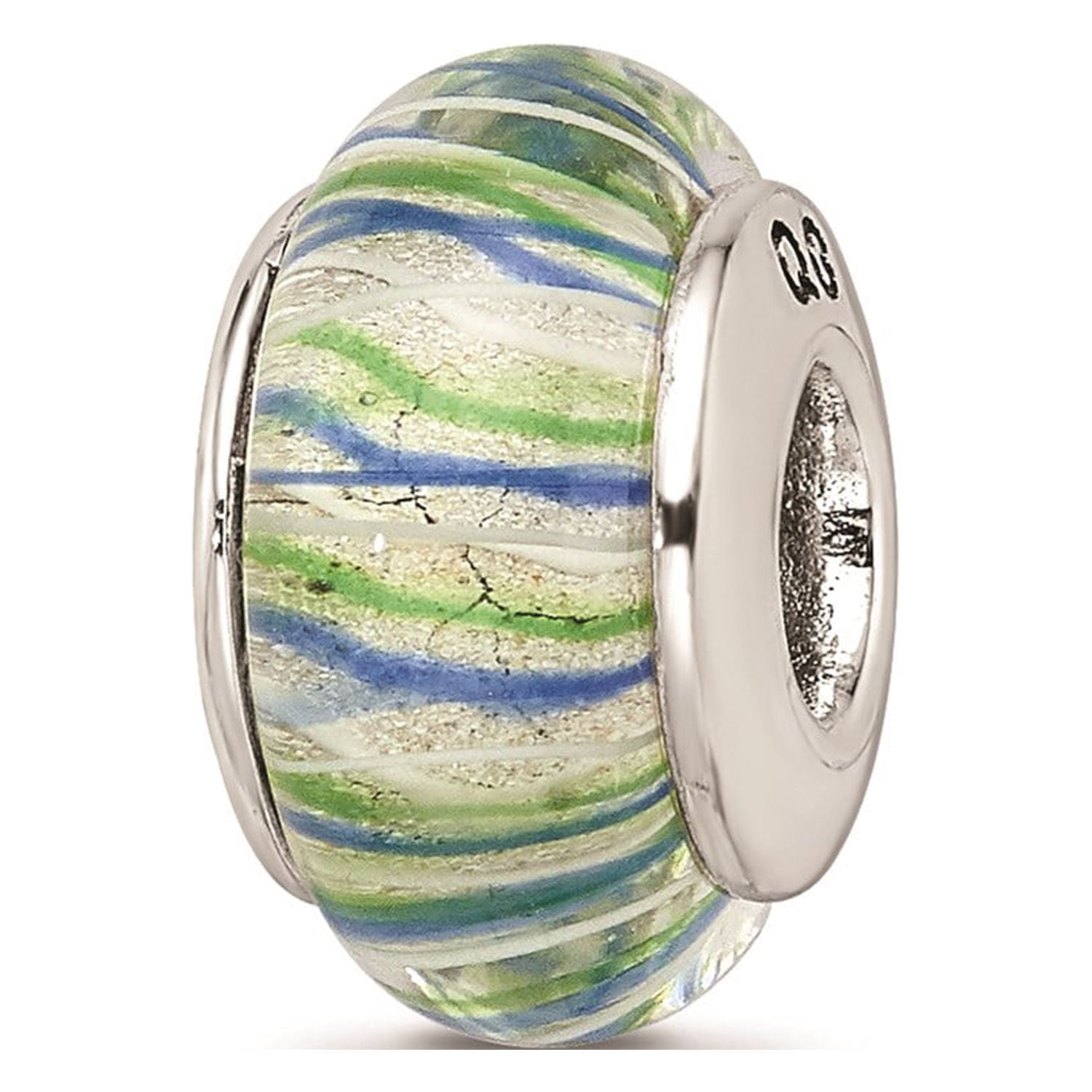 Reflection Beads Sterling Silver Blue & Green Stripes Hand Blown Glass ...