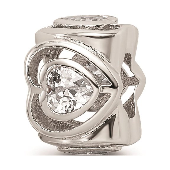 Reflection Beads Sterling Silver Clear CZ Double Heart Design Charm