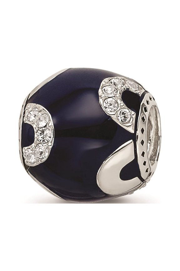 Sterling Silver Crystal from Swarovski Navy Enamel Round Charm