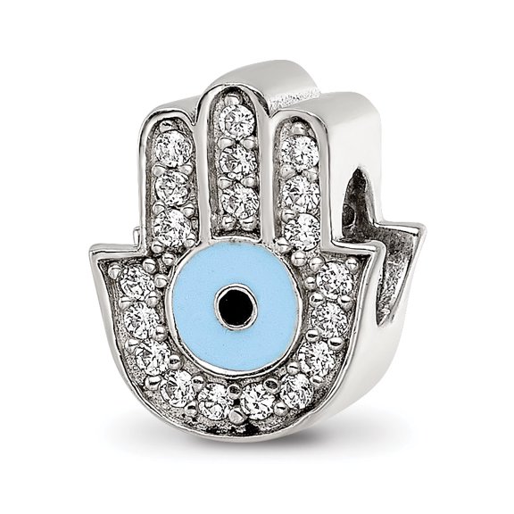 Reflection Beads Sterling Silver Enamel Cubic Zirconia Hamsa Bead