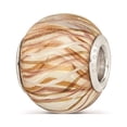 thumbnail image 1 of Reflection Beads Sterling Silver Hand Blown Brown & White Striped Glass Charm, 1 of 5