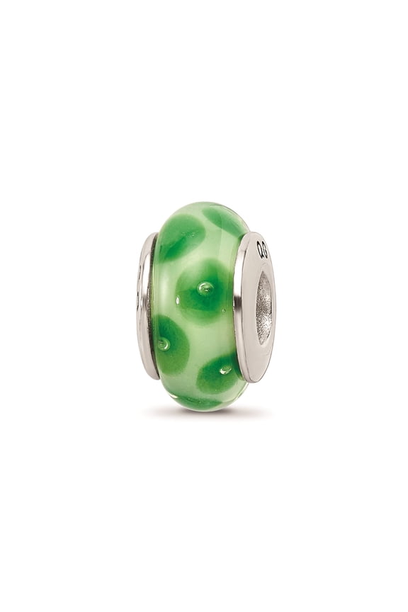 Sterling Silver Hand-Blown Green Bubble Design Glass Charm