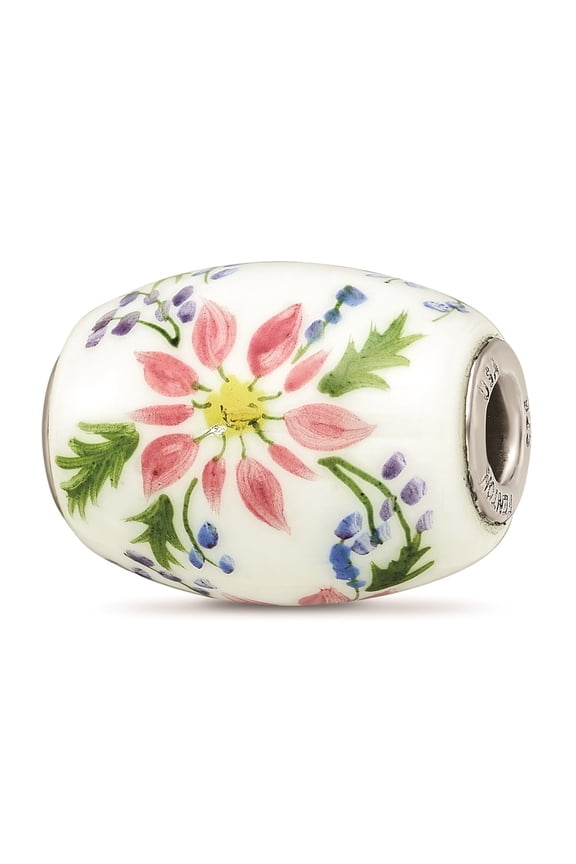 Sterling Silver Hand Paint Berries & Blossoms Fenton Glass Charm
