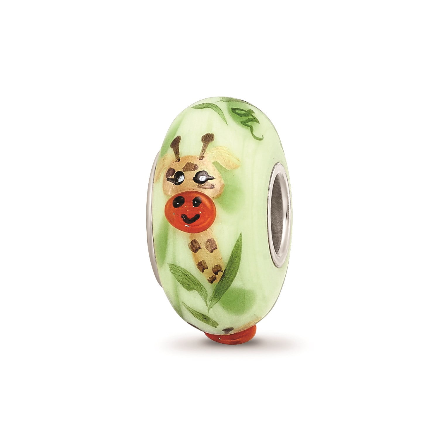 Reflection Beads Sterling Silver Hand Painted Animal Giraffe Green Glass Charm