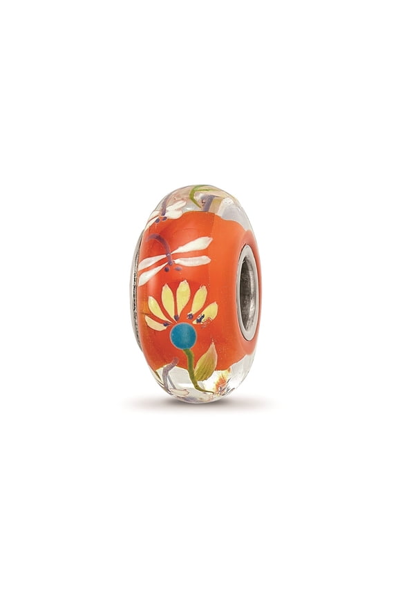 Sterling Silver Hand Painted Dragonfly Love Fenton Glass Charm