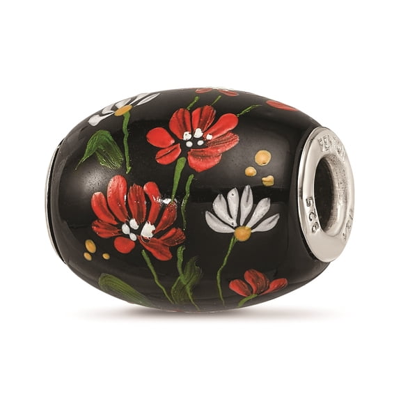 Reflection Beads Sterling Silver Hand Painted Ebony Bouquet Fenton Glass Charm