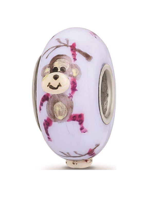 Sterling Silver Hand Painted Hanging Monkey Purple Glass Charm