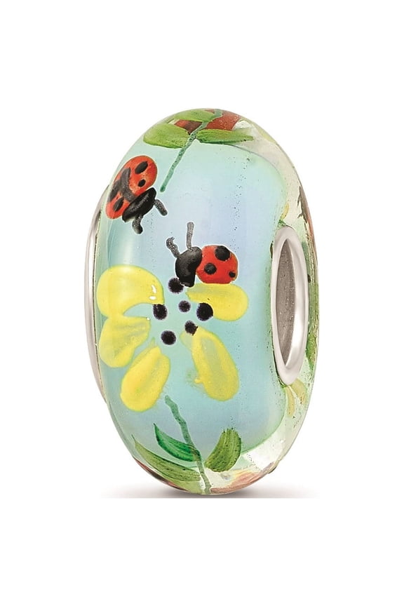 Sterling Silver Hand Painted Lady Bug Love Fenton Glass Charm