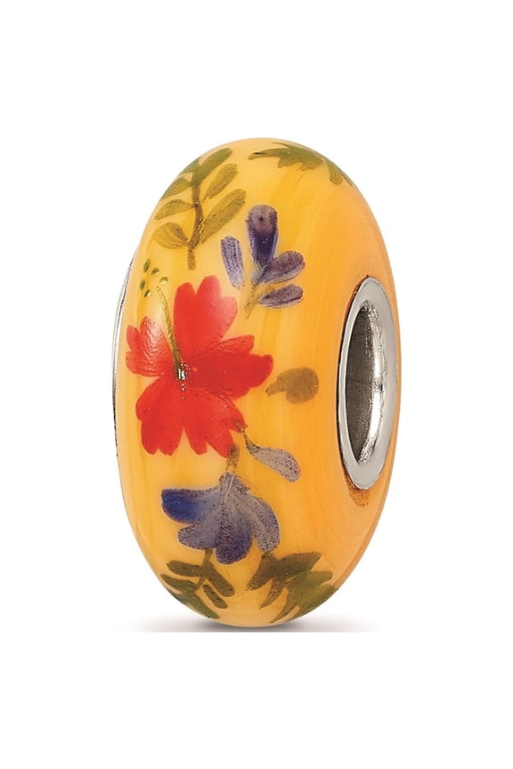 Sterling Silver Hand Painted Luau Floral Fenton Glass Charm