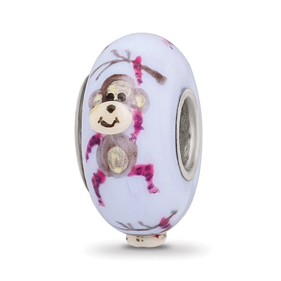 Reflection Beads Sterling Silver Hand-Painted Monkey, Purple Glass Bead