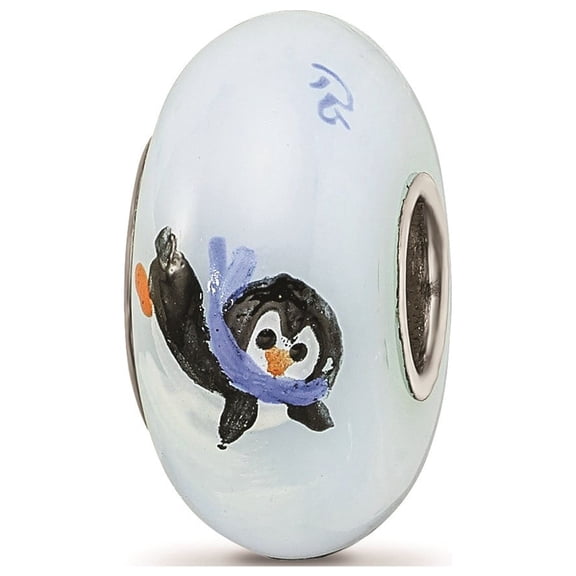 Reflection Beads Sterling Silver Hand Painted Penguin Frolic Fenton Glass Charm