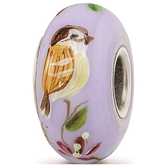 Reflection Beads Sterling Silver Hand Painted Sparrow Fenton Glass Charm