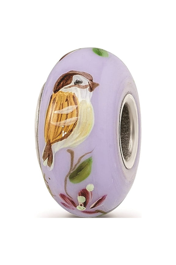Sterling Silver Hand Painted Sparrow Fenton Glass Charm