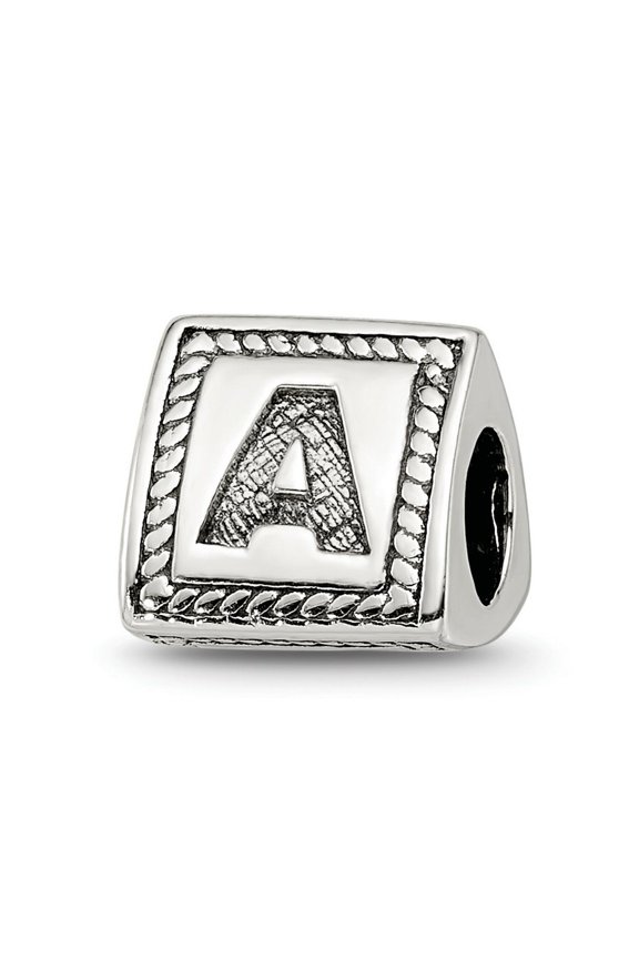 925 Sterling Silver Polished Oxidized Reflections Letter Name Personalized Monogram Initial a Triangle Block Bead Charm