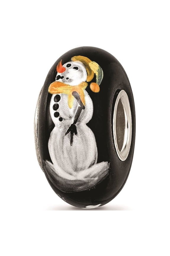 Sterling Silver Painted Snowman Frosty Nights Fenton Glass Charm
