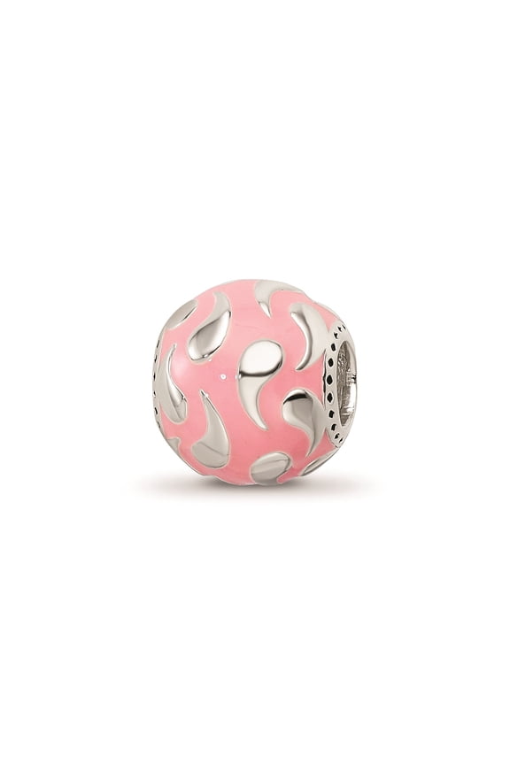 Sterling Silver Pink Enameled Teardrop Pattern Charm
