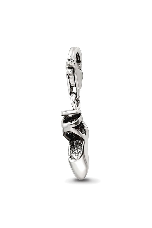 925 Sterling Silver Polished Oxidized Fancy Lobster Closure Reflections Ballet Slipper Click-on Bead Charm 24.55x5.45mm