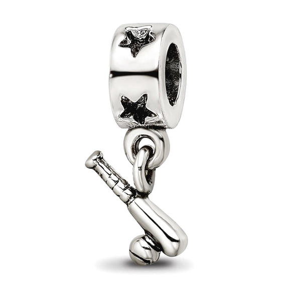 925 Sterling Silver Polished Oxidized Reflections Baseball Bat and Ball Dangle Bead Charm 15.45x9.09mm Wide Pendant Neck