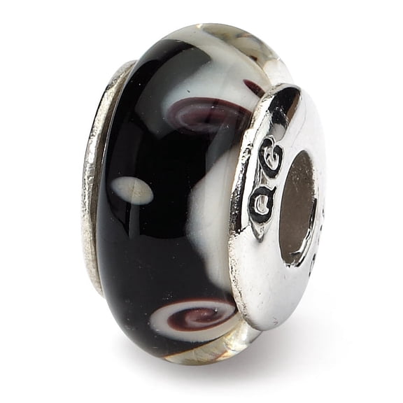 Reflection Beads Sterling Silver Reflections Black/Grey Hand-blown Glass Bead