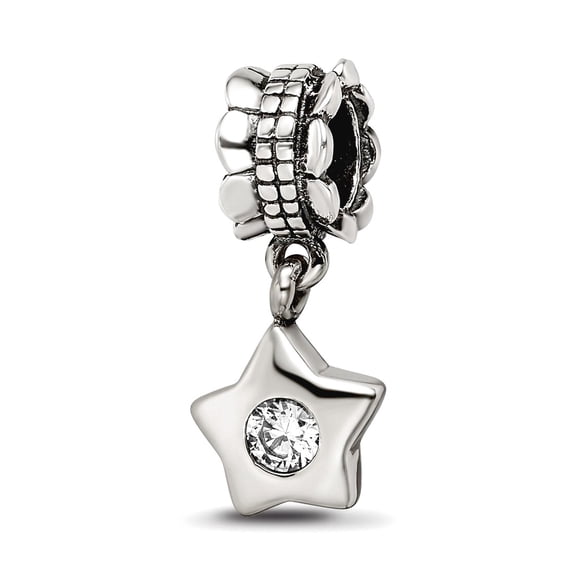 925 Sterling Silver Polished Oxidized Reflections Cubic Zirconia Star Dangle Bead Charm 20.91x5.45mm Wide Pendant Neckla