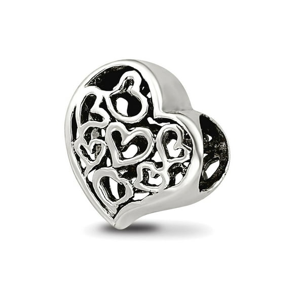 925 Sterling Silver Oxidized Reflections Cutout Love Hearts Bead Charm 10x8.18mm Wide Pendant Necklace for Women