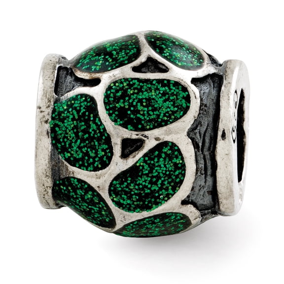 Reflection Beads Sterling Silver Reflections Green Enamel w/Sparkles Bead