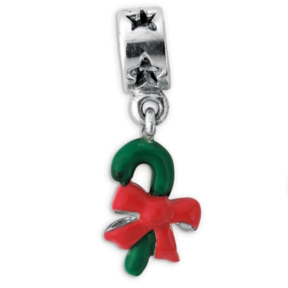 Reflection Beads Sterling Silver Reflections Green Enameled Candycane Dangle Bead